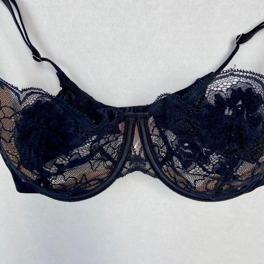 Victoria Secret Sheer Black lace Bra Size 36 D